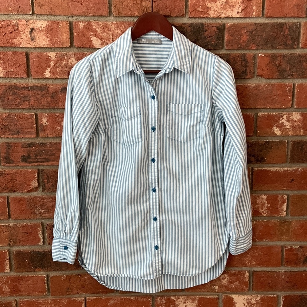 Lee Riders Blue Stripe Long Sleeve Button Up Shirt